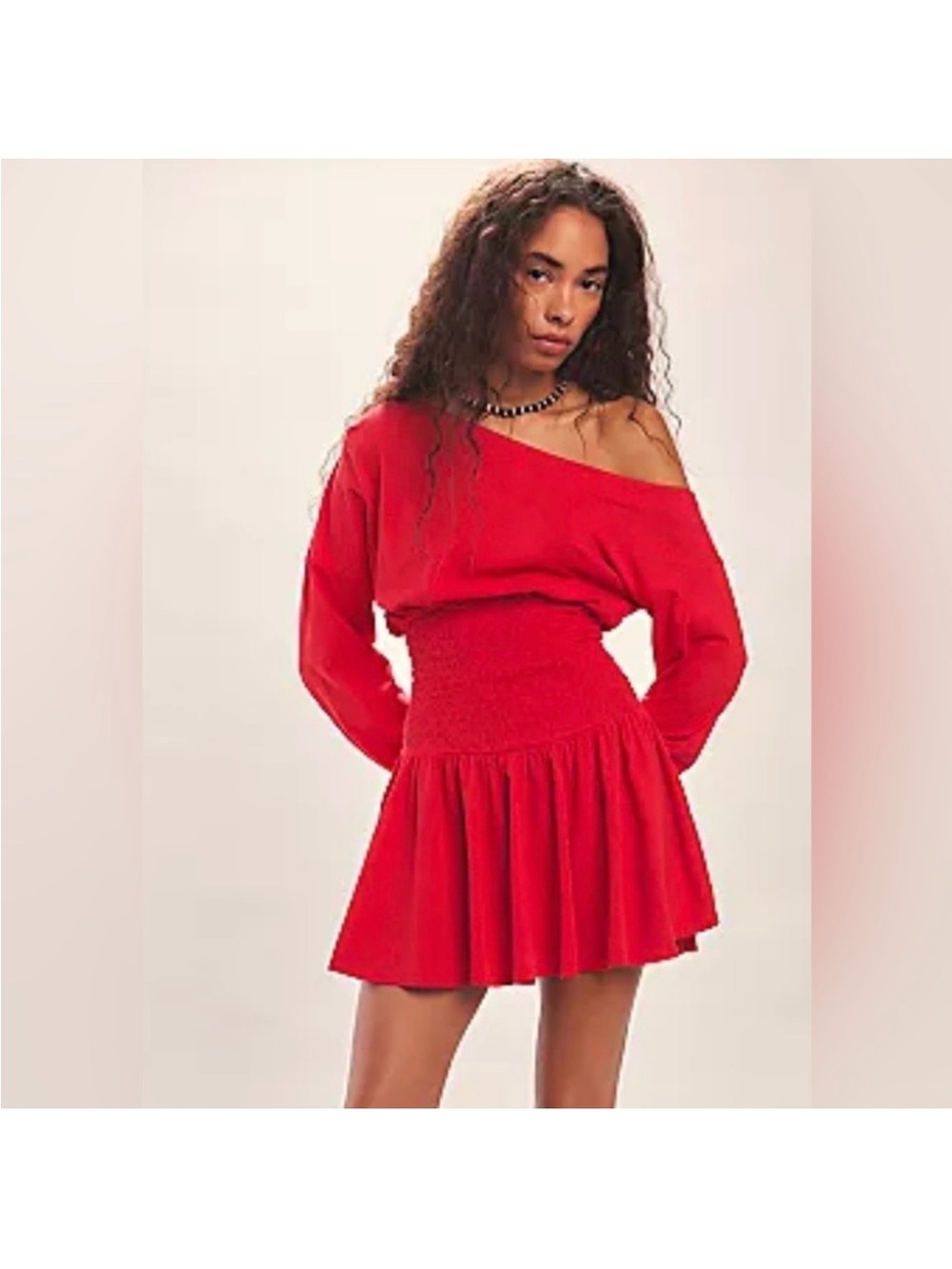 NWT FREE PEOPLE SCORCHING HOT LONG SLEEVE MINI DRESS FIERY RED size L NWT